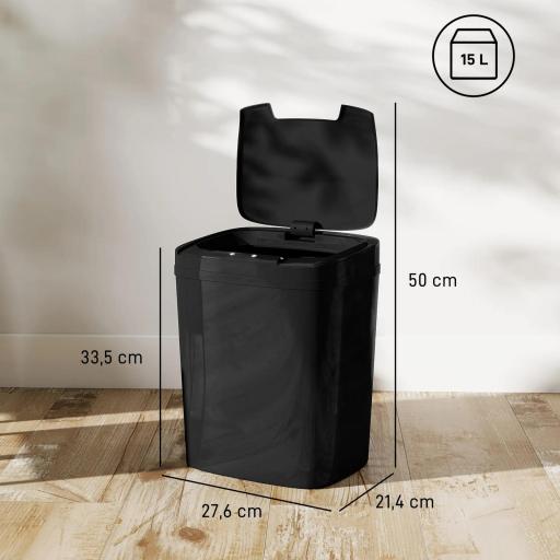 Cubo de Basura Cocina Automático 15 L con Sensor Infrarrojo y Modo Manual Anillo de Retención Antihuellas Negro [1]