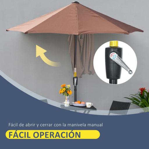 Parasol de Terraza 200x190x240 cm con Manivela Poste de Acero y Base Cruzada Anti-UV para Terraza Balcón Café [3]