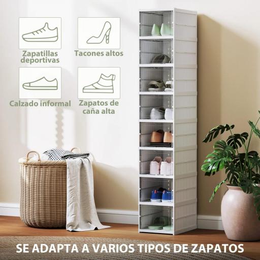  8 Cajas para Zapatos Apilables y Plegable con Puertas Transparentes hasta Talla 43 No Requiere Montaje Blanco [3]
