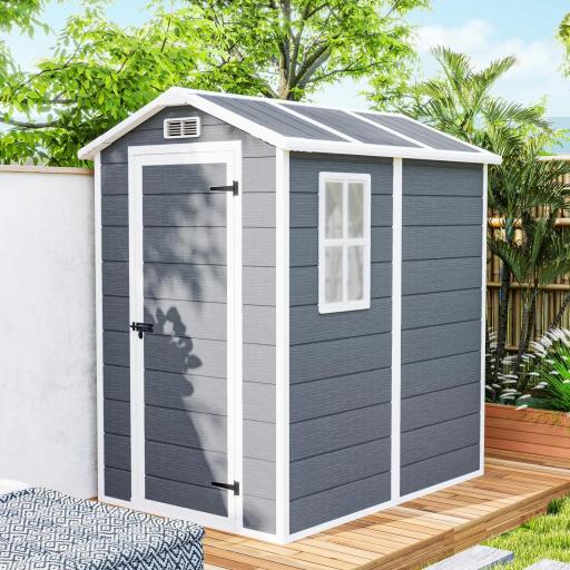Cobertizo de Jardín Exterior 2,1 m² 131x186x198 cm Caseta de Jardín con Suelo Ventana y Puerta con Cerradura Gris [2]