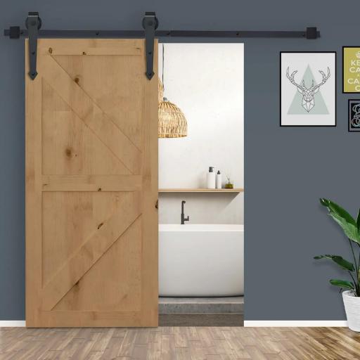 Herraje para Puerta Corredera 200 cm Tipo Flecha Kit de Accesorios para Puerta Corrediza Granero de Madera Negro [6]