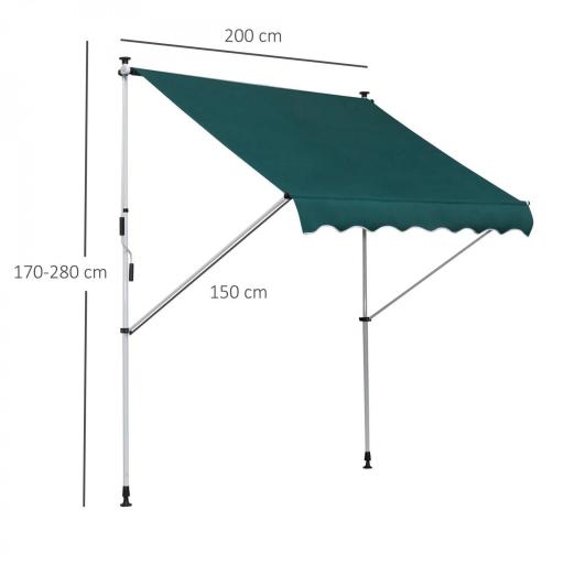 Toldo Manual Retráctil 200x150x170-280 cm para Balcón y Terraza con Altura Ajustable con Manivela Verde [1]