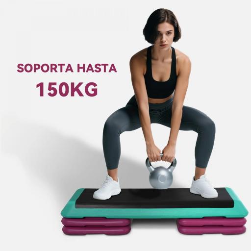 Step de Aeróbic Step para Fitness Antideslizante Altura Regulable 3 Niveles 110x40x20 cm Multicolor [4]