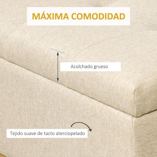 Banqueta con Almacenamiento Banco Rectangular Tapizado en Lino con Tapa Abatible y Patas de Acero 110x44x48 cm Beige [2]