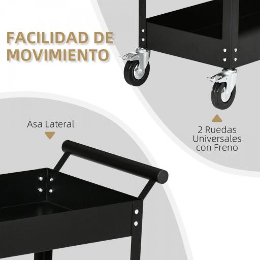 Carro de Herramientas de 2 Niveles Carro de Taller con Ruedas de Acero para Garaje Carga 150 kg 84,5x38x84 cm Negro [8]