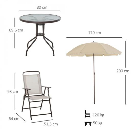 Conjunto de Muebles para Jardín con 4 Sillas 1 Mesa y 1 Parasol Texteline Aluminio y Poliéster Beige [1]