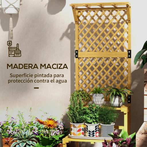 Soporte para Plantas de Madera Estantería para Plantas de 2 Niveles con Enrejado para Jardín Patio Terraza Natural [3]