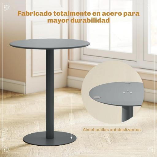 Mesa de Comedor Redonda para 2 Personas Mesa de Cocina de Acero para Interior y Exterior Ø60x72 cm Gris [2]