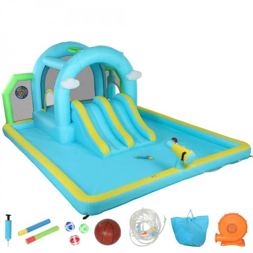 Castillo Hinchable Acuático 7 en 1 con Soplador 2 Toboganes Trampolín Piscina Canasta Columna de Boxeo 426x360x198 cm [7]