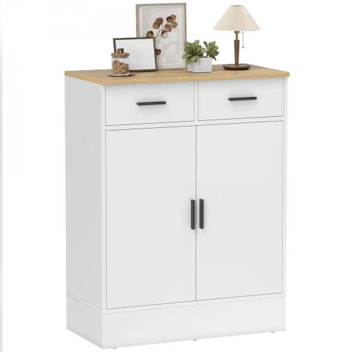 Aparador de Salón con 2 Puertas 2 Cajones y Estantes Ajustables para Cocina Entrada Dormitorio 68,6x35x90,3 cm Blanco [3]