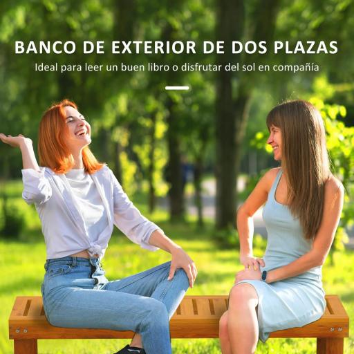 Banco de Jardín de Madera de 2 Plazas con Asiento de Lamas Carga 300 kg para Exteriores 120x34x43 cm Teca [2]