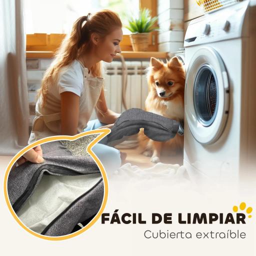 Cama para Mascotas con 2 Almohadas Colchón para Perros Antideslizante con Funda Extraíble y Lavable 90x60x35 cm Gris [6]