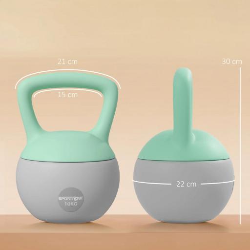 Pesa Rusa 10 kg Kettlebell Relleno de Arena Metálica Mango Antideslizante para Entrenar en Casa 21x21x30cm Verde y Gris [1]