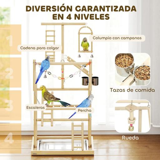 Parque de Juegos para Pájaros Soporte de Madera para Pájaros con Escaleras Columpio Cadena Bandeja Comederos [5]