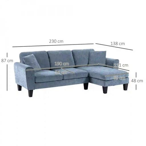 Sofá Rinconera Chaise Lounge Reversible en Forma de L con 2 Cojines Carga 200 kg 230x138x87 cm Azul Oscuro [1]