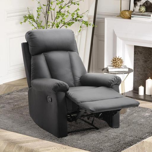 Sillón Relax Reclinable hasta 150° Tapizado en PU Butaca de Salón con Reposapiés Retráctil Respaldo Alto Resposabrazos para Dormitorio 80x97x107 cm Negro