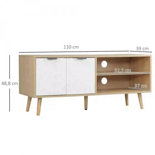 Mueble para TV Moderno con 2 Puertas y 2 Estantes para Televisores de hasta 46" 110x39x48,8 cm Natural y Blanco [1]