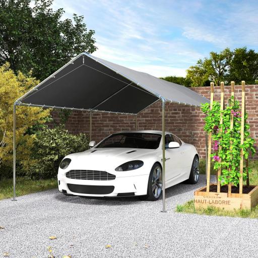 Carpa Garaje para Coche 3x6 m Cochera Portátil Impermeable con Toldo de Tela PE y Marco de Acero Galvanizado Gris [6]