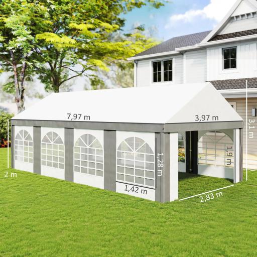 Carpa para Fiesta 4x8 m Carpa de Jardín con Paredes Extraíbles Puertas y Ventanas Anti-UV para Boda Camping Gris [1]