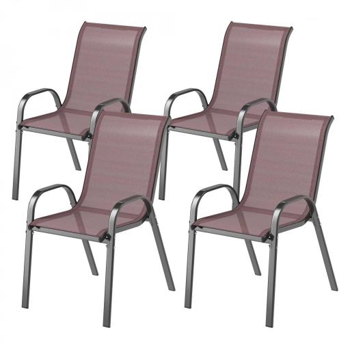 Set de 4 Sillas de Exterior Apilables Asiento de Malla Respaldo Alto y Marco de Acero para Jardín Marrón Oscuro y Negro [8]