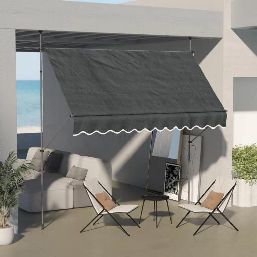 Toldo Manual Retráctil para Balcón 300x120x210-300 cm con Manivela Altura Ajustable Impermeable y Anti-UV Gris Oscuro