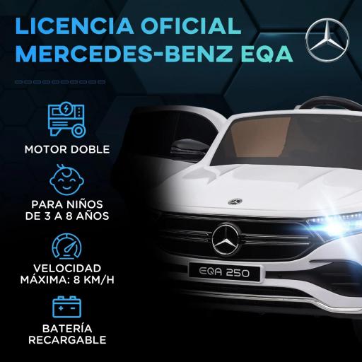 Coche Eléctrico para Niños Mercedes-Benz EQA 12V Control Remoto Música Bocina Velocidad 3-8 km/h 111,5x69x52,5cm Blanco [6]