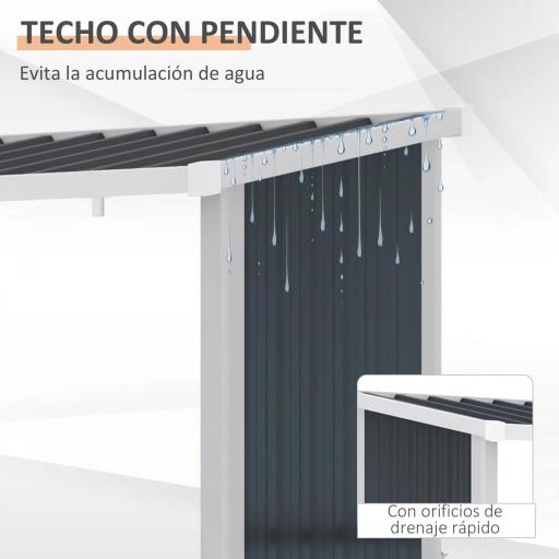 Casetilla para Leña Acero Galvanizado Cobertizo Leñero de Almacenamiento de Troncos con Techo Inclinado para Jardín Terraza Exterior 185x84x133,5/148,5 cm Gris [4]