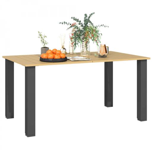 Mesa de Jardín Rectangular de Acero 150x90x73 cm para 6 Personas con Orificio para Sombrilla Diseño con Lamas Marrón [9]