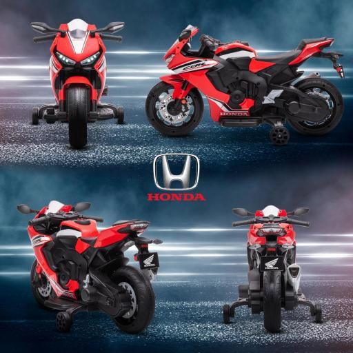 Moto Eléctrica con Licencia HONDA para 3-5 Años con Faros Bocina Música y Ruedas Auxiliares 90x44x52 cm Rojo [2]