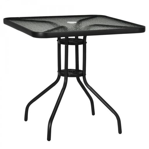 Mesa de Jardín Cuadrada 76x76x72 cm con Agujero para Sombrilla y Encimera de Vidrio Templado para Patio Terraza Negro [8]