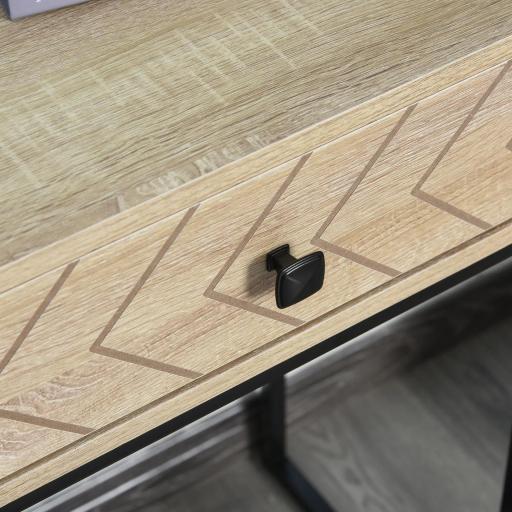 Mesa de Consola 90x35x76 cm Mesa de Entrada con 2 Cajones de Almacenamiento Decorativos y Estructura de Metal para Recibidor Pasillo Salón Color Natural [5]