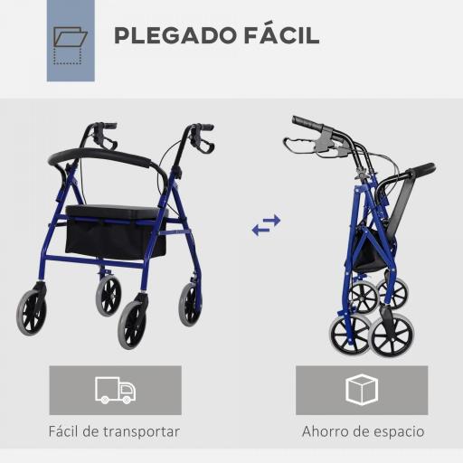 Andador para Adultos Plegable Con Almacenaje Asiento y Frenos 65x53x79-89 cm Azul y Negro [9]