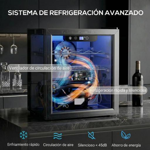 Vinoteca 12 Botellas Nevera para Vinos con Capacidad de 36 L Temperatura Ajustable 4-16℃ Puerta de Vidrio Luz LED Negro [5]