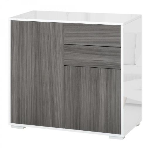 Aparador para Cocina con 2 Puertas 2 Cajones Marco de Blanco Brillante Estante Ajustable Apertura a Presión Armario de Almacenamiento para Dormitorio Salón 79x36x74 cm Gris [5]