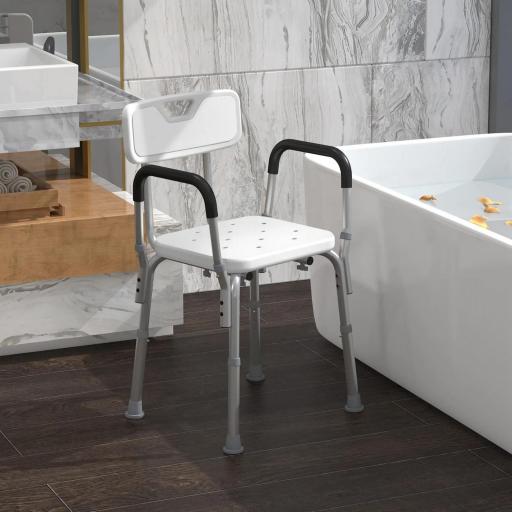 Silla para Ducha Taburete de Ducha Antideslizante con Altura Ajustable y Reposabrazos Regulable Carga 136 kg [7]