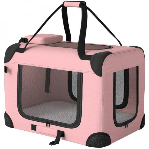 Transportín para Perros Plegable 60x41,5x41 cm con Ventanas de Malla Cojín Suave y 2 Asas para Mini Perros y Gatos Rosa [8]