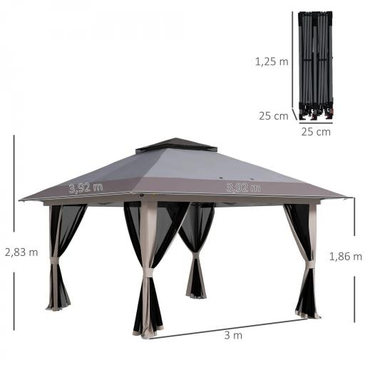 Carpa Plegable Pop-up con Altura Ajustable Protección UV50+ Doble Techo y Mosquiteras 4x4x2,8 m Gris Claro [1]