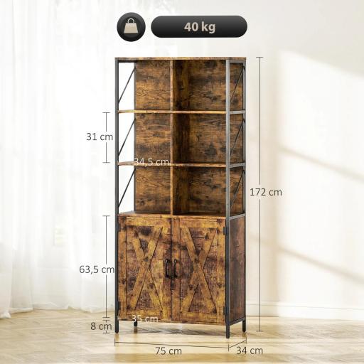 Estantería de Libros con 6 Compartimentos Abiertos y Estante Ajustable para Salón Oficina 75x34x172 cm Marrón Rústico [1]