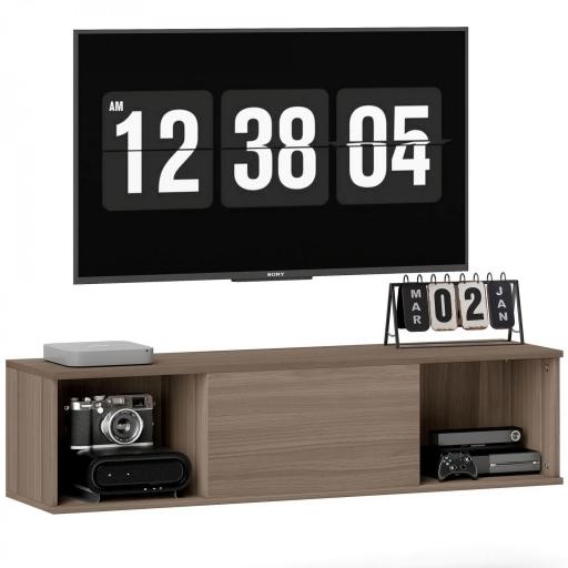 Armario de Pared Mueble de TV Colgante con 2 Compartimentos Abiertos y Puerta Abatible 120x30x29,5 cm Marrón [9]