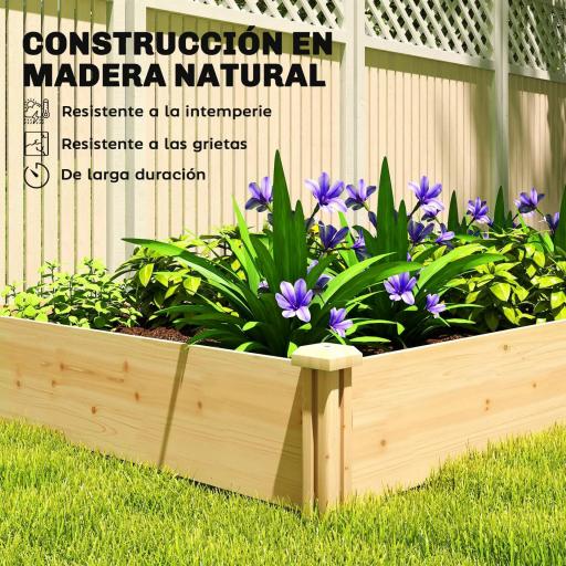 Jardinera Elevada de Madera Huerto Urbano para Cultivar Plantas con Divisor y Base Abierta 235x121x26 cm Natural [6]