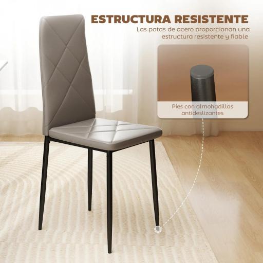 Set de 4 Sillas de Comedor Tapizadas de Piel Sintética con Respaldo Alto y Patas de Metal 41x50x97 cm Gris [5]