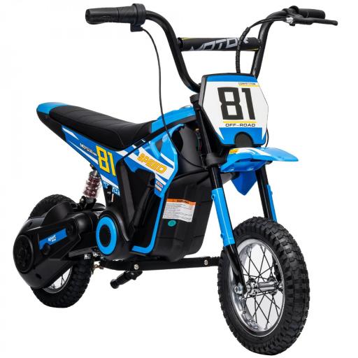 Moto Eléctrica para Niños 24V con Motor 250W Velocidad de 6-16km/h Ruedas de 12'' para Niños de 8-12 Años Azul [4]