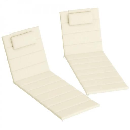 Pack 2 Cojines para Tumbonas Plegables 203x66x3 cm con Reposacabezas y Correas de Sujeción Crema [8]
