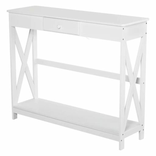 Mesa de Consola de Madera Mesa de Entrada con 1 Cajón y 1 Estante de Almacenaje para Pasillo Salón 100x30x81cm Blanco [10]