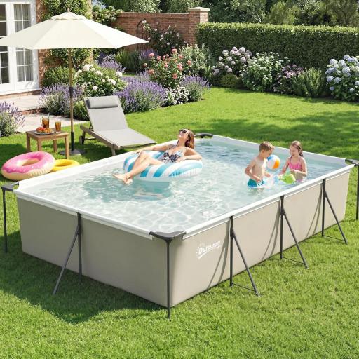Piscina Desmontable Tubular 394,5x208,3x80,5 cm 6075 L con Marco Metálico Parche de Reparación sin Depuradora Gris [0]