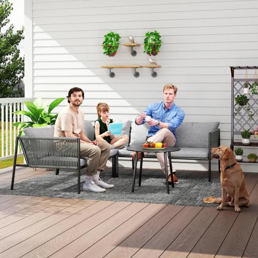 Conjunto Jardín Exterior de Ratán con 2 Sofás de 2 Plazas Sofá Esquina Mesa Redonda Cojines Terraza Gris Oscuro [6]