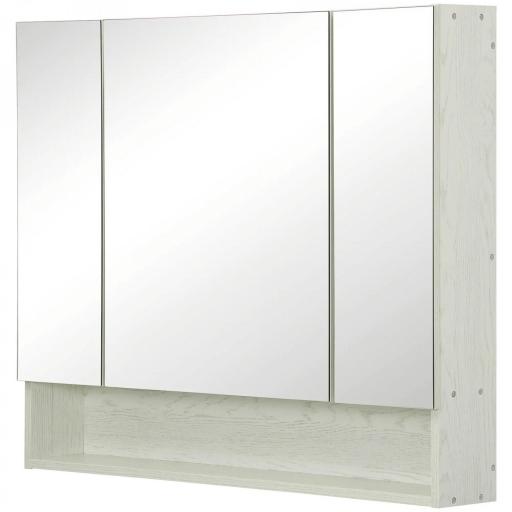 Armario de Baño con Espejo 3 Puertas Estante Ajustable y Compartimento 90x15x75 cm Blanco [2]