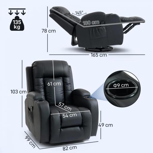 Sillón de Masaje Giratorio Sillón Relax Reclinable con 8 Puntos de Masaje Función de Calefacción 82x99x103 cm Negro [1]