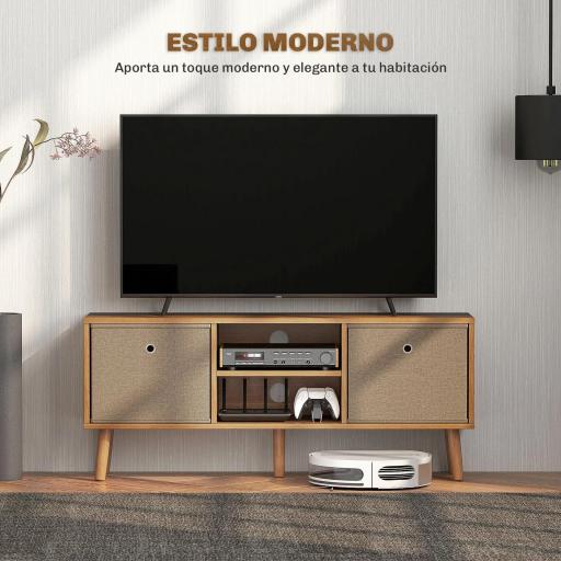 Mueble de TV para Televisores de hasta 50 Pulgadas con 2 Cajones de Tela y Estantes Abiertos Madera y Marrón [2]
