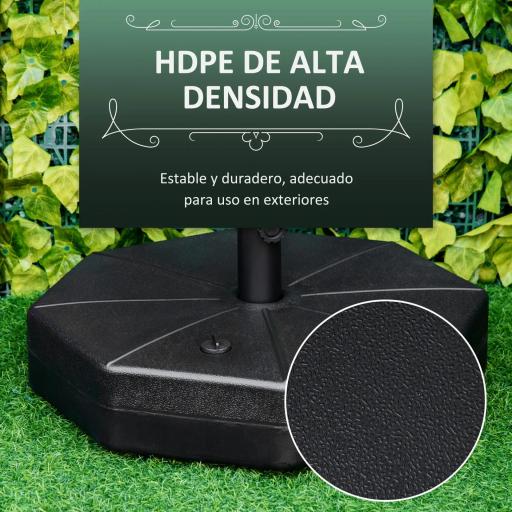 Base de Sombrilla Rellenable de Agua 28 kg o Arena 40 kg Soporte de Parasol Octagonal Apto para Postes de 38mm 48 mm para Jardín Terraza Ø60x36 cm Negro [2]